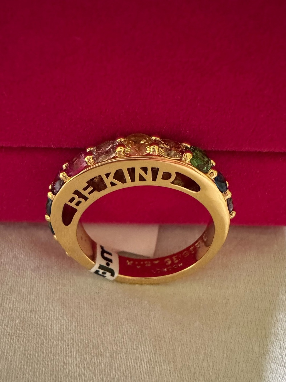 NEW Kurt Geiger London Be Kind Rainbow Gemstone Crystal Ring size 7